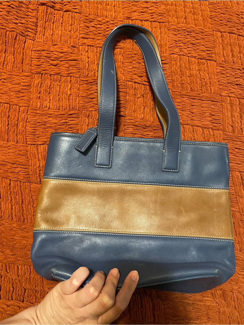 Vintage Y2K Coach Two-Tone Blue and Tan Leather Tote Bag